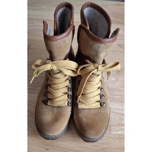 Frye and Co. Anise Brown Suede Leather Hiking Boots Women 6M Sherpa Lined Laces